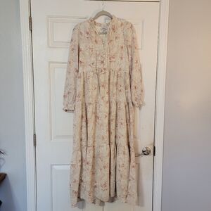 Womens Floral Tiered Long Sleeve Maxi Dress
